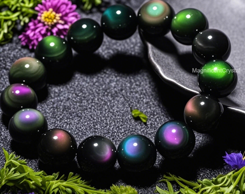 TrendingNow 12mm Handmade Rainbow Obsidian Beaded Stretch Bracelet Best Gift