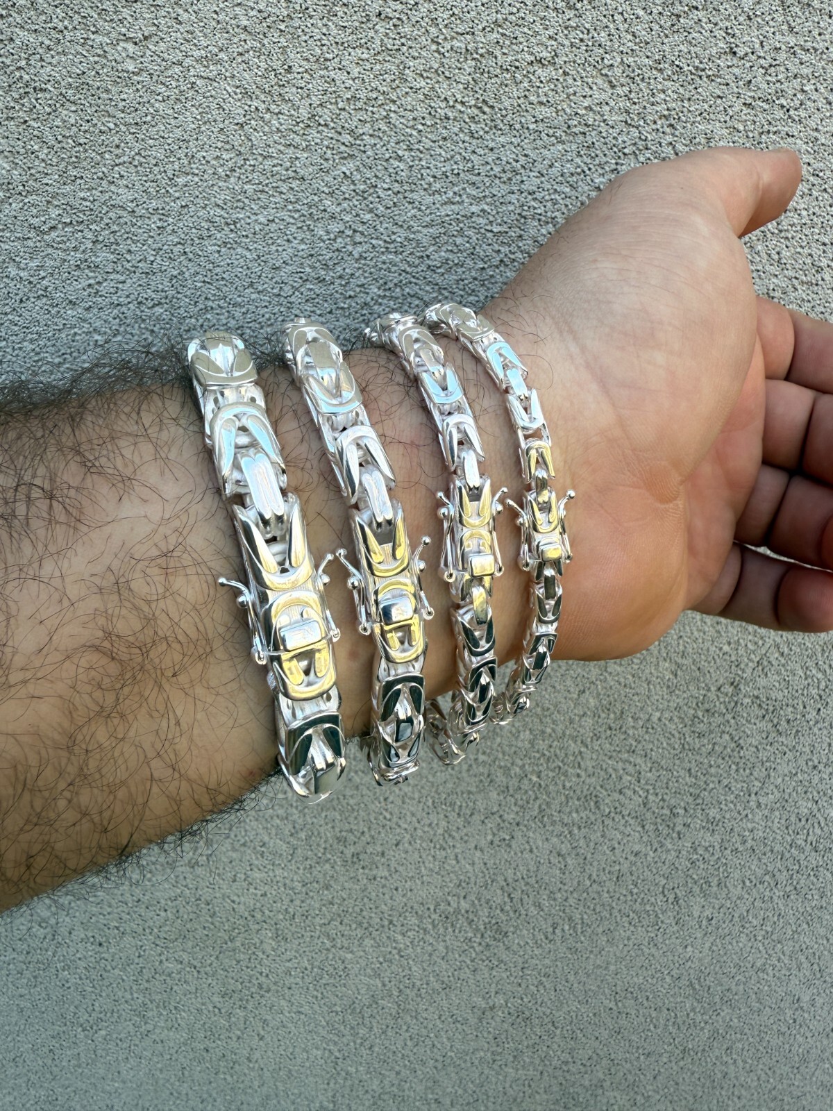 Real Solid 925 Silver Handmade Byzantine Heavy Mens Bracelet 5mm-10mm Box Clasp