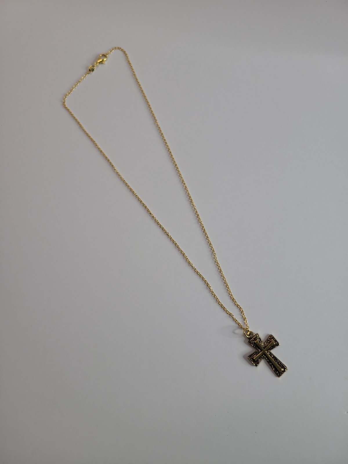 Gold Tone Textured Cross Pendant Necklace Religious Christian Jewelry