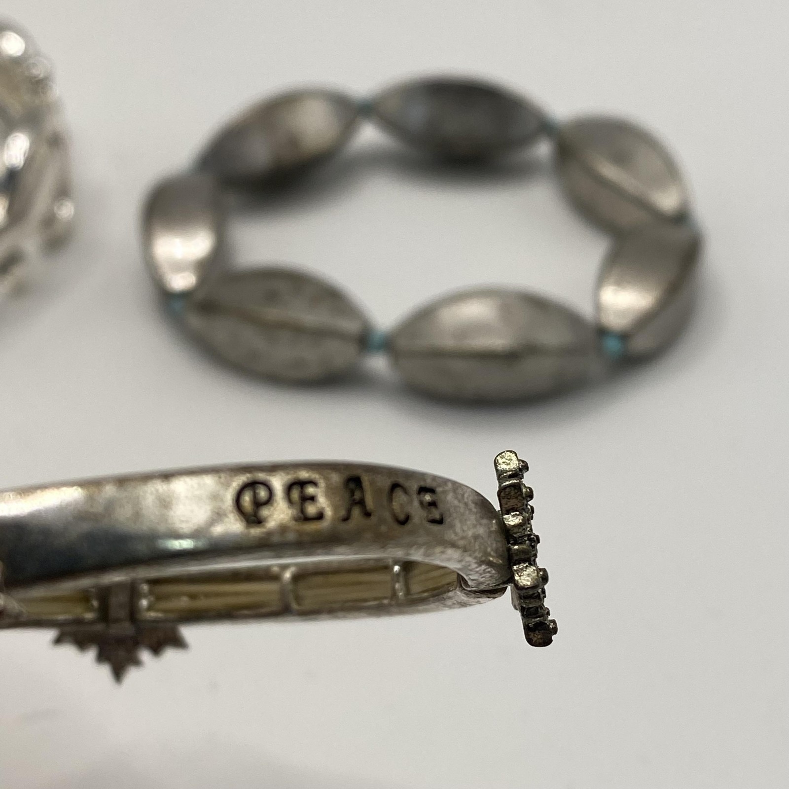 Silver Tone Bangle Beaded Bracelet Lot 4 Love Peace Inspirational 7.9 Inch