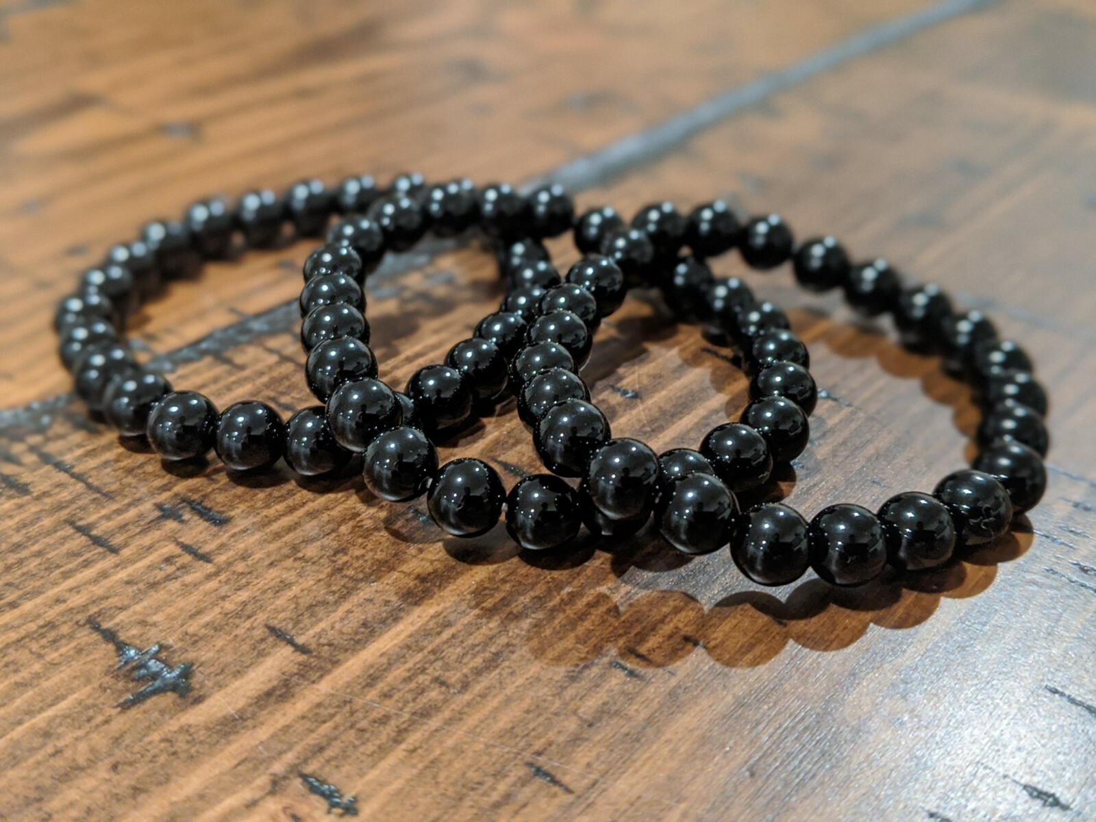 Beaded Bracelet 8mm Natural Stone Beads Men’s Gorgeous Semi-Precious Black Onyx