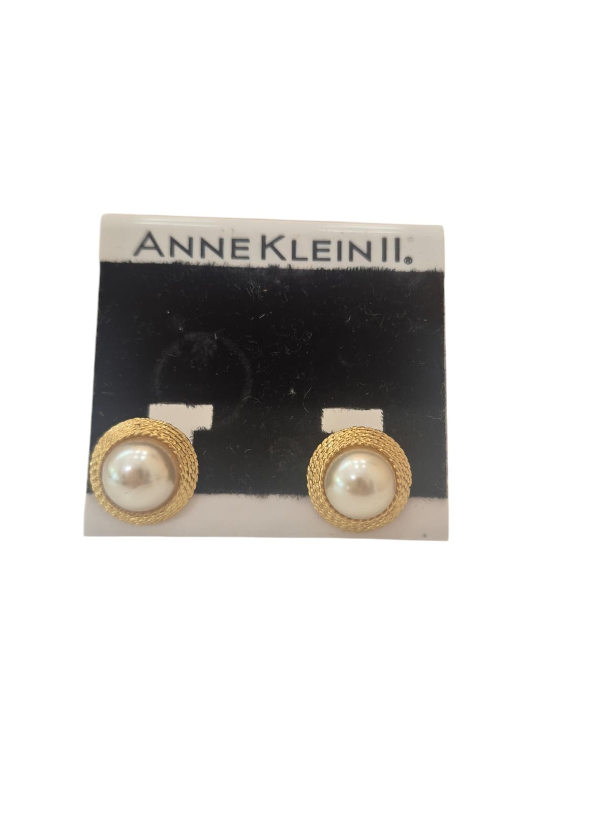Anne Klein Gold tone White Oval Pierced Earrings New with Tags