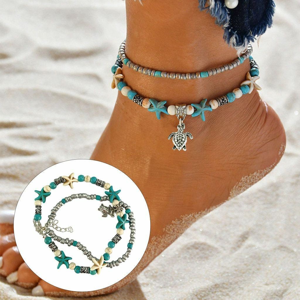 New Boho Ankle Bracelet Silver Tone Women Fashion Beaded Adjustable Beach Anklet