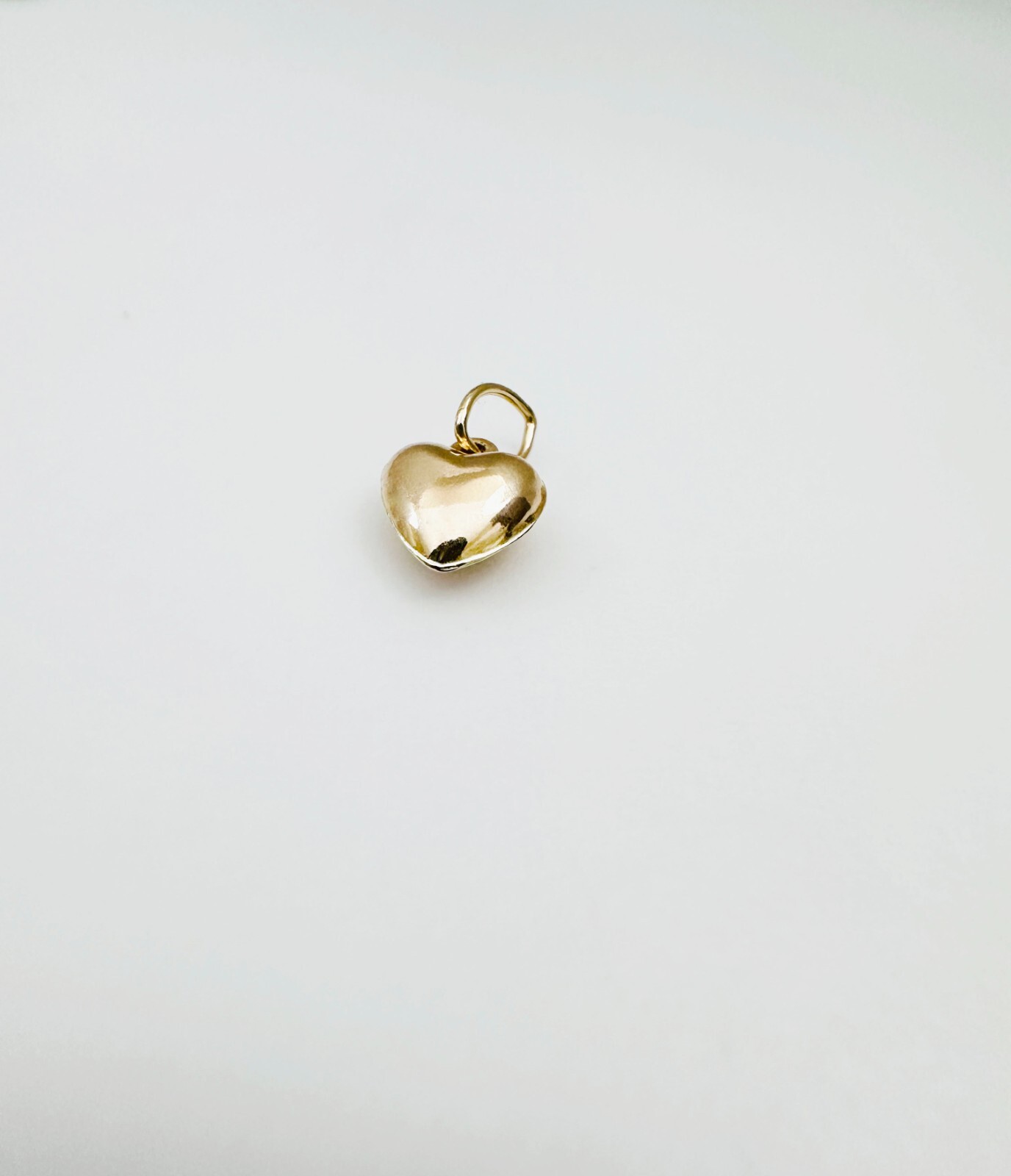 14K Solid Yellow Gold Mini / Petite Puffy Puffed Heart Charm Pendant 12.5x6mm