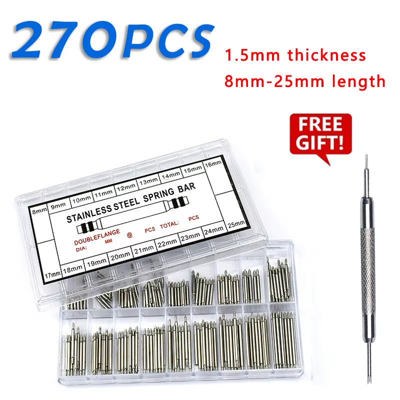 270Pcs/Set Strainless Steel Spring Bars Dia 1.5Mm/1.8Mm Length8Mm – 25Mm/6Mm – 2