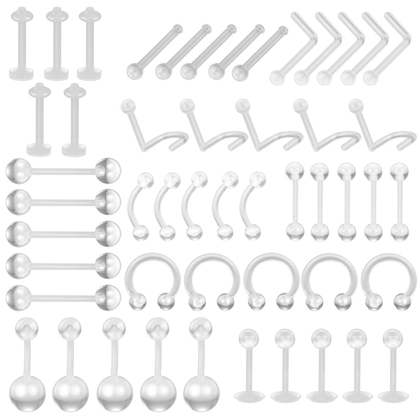 50PC Clear Acrylic Nose Ring Lip Eyebrow Retainer Stud Earring Piercing Flexible