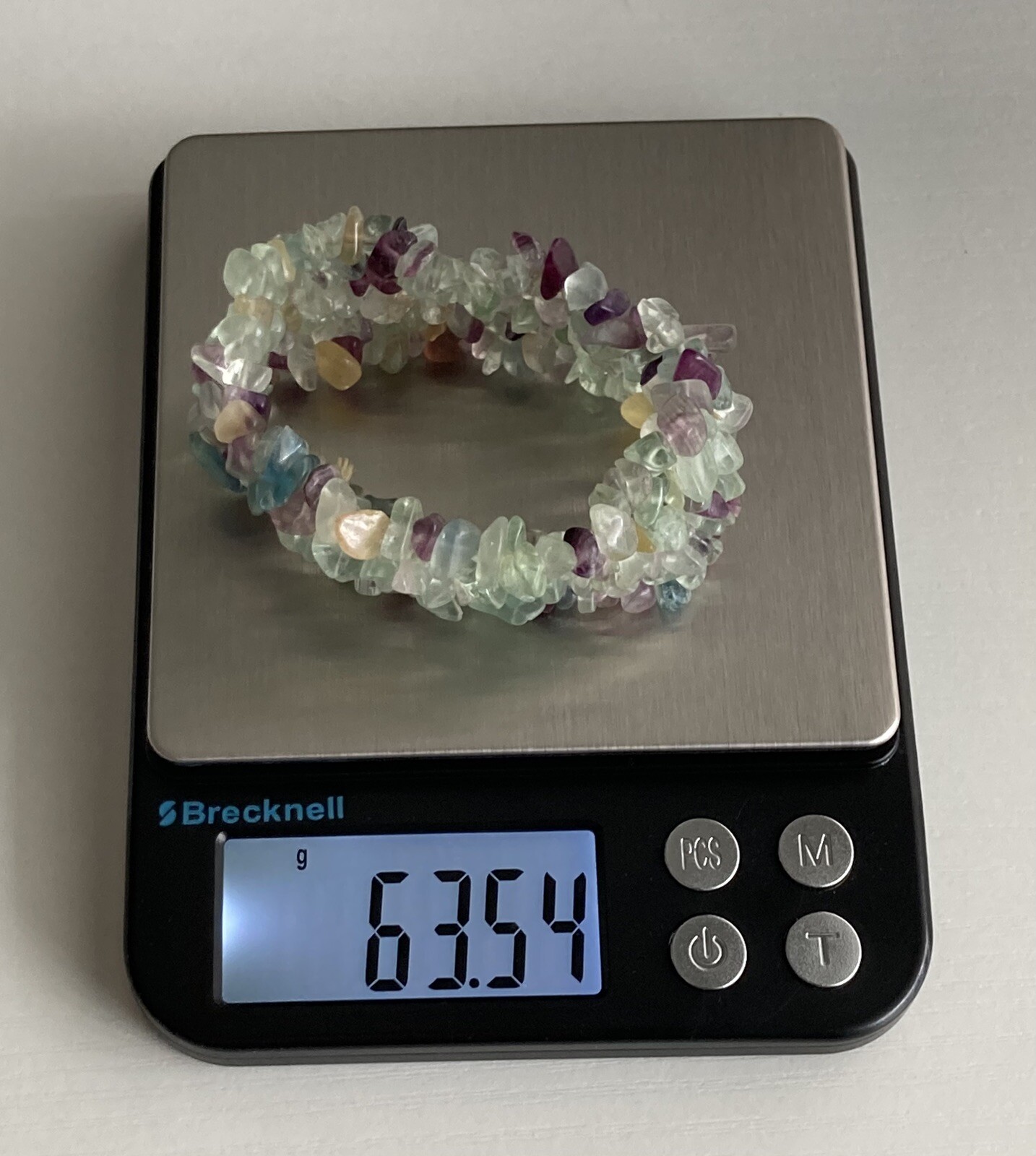 Vintage Amethyst, Quartz & Chrysoprase Wide Stretch Bracelet 6.5in Lovely 63.54g