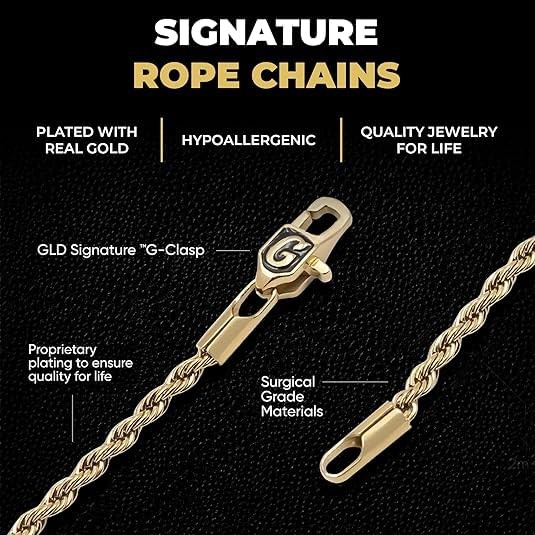 Rope Chain – Gold-Plated Rope Chain with Exclusive Storage Travel Pouch – Sna…