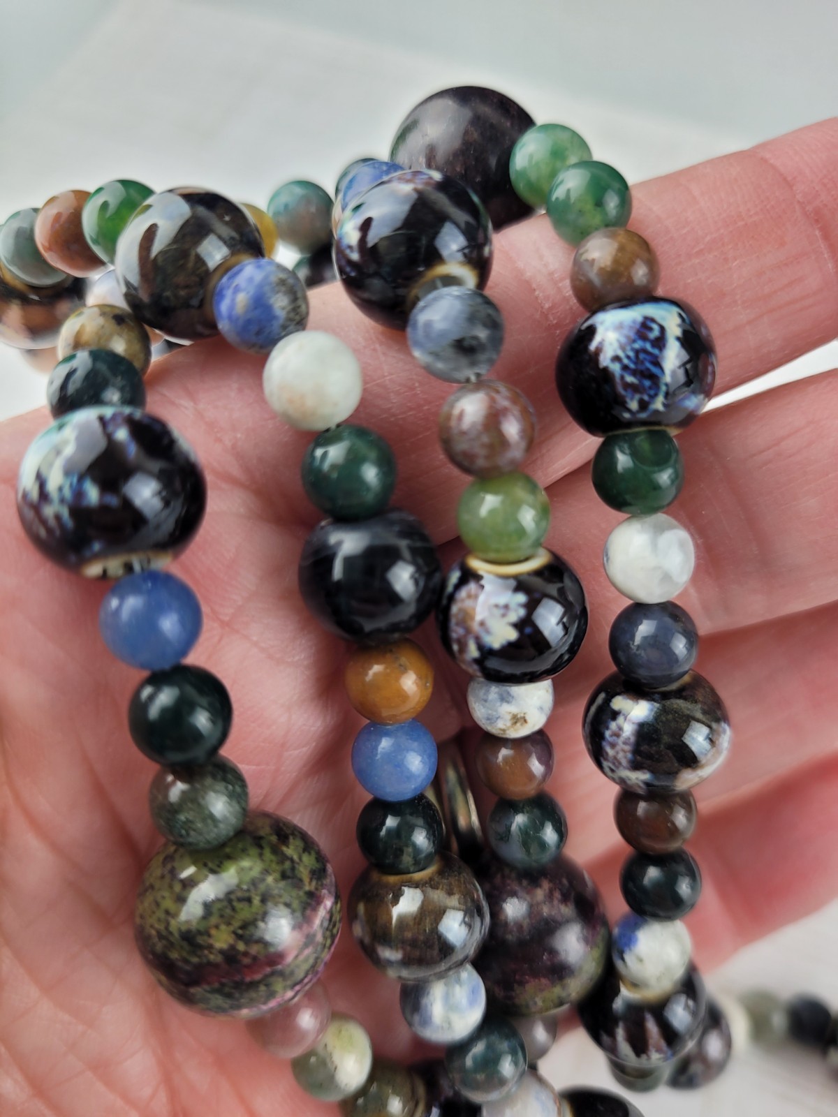 Multicolor Multi Size Round Agate Bead Necklace 28″