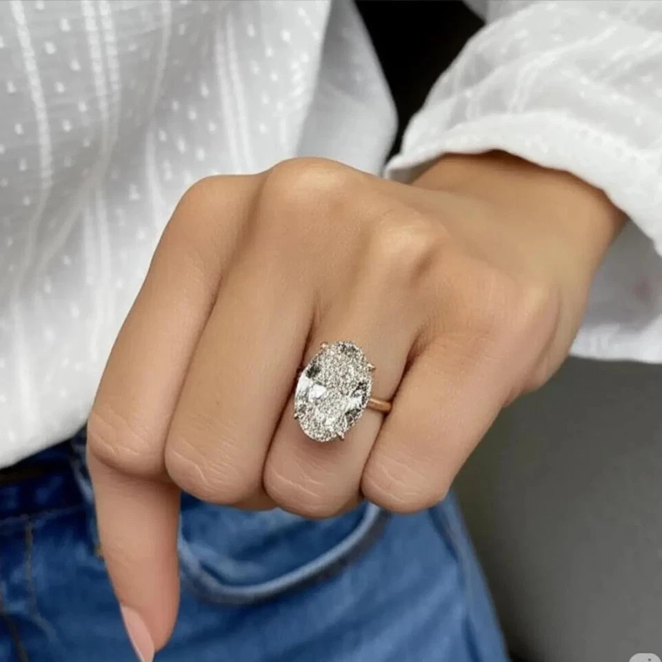 10 Carat Diamond Oval Cut Lab Grown 14k Rose Gold IGI E F VVS Certified Ring