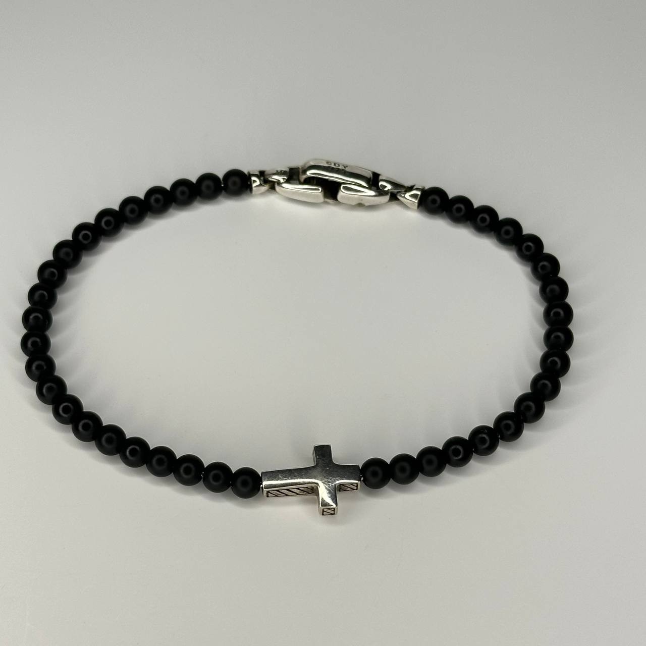 Authentic david yurman men’s cross bracelet black onyx and sterling silver