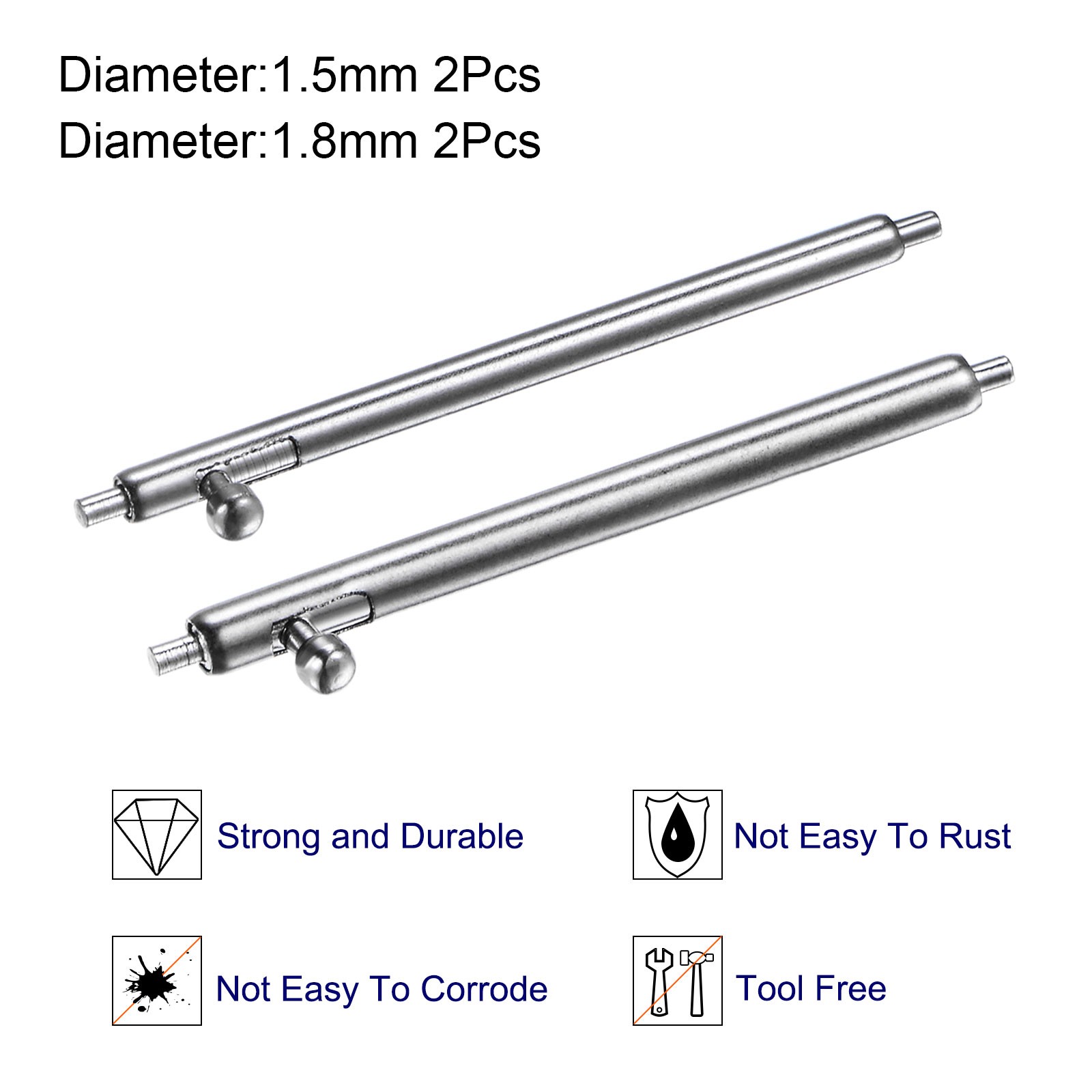 Quick Release Spring Bar 22mm Width 1.5mm 1.8mm Dia Stainless Steel Watch Pins