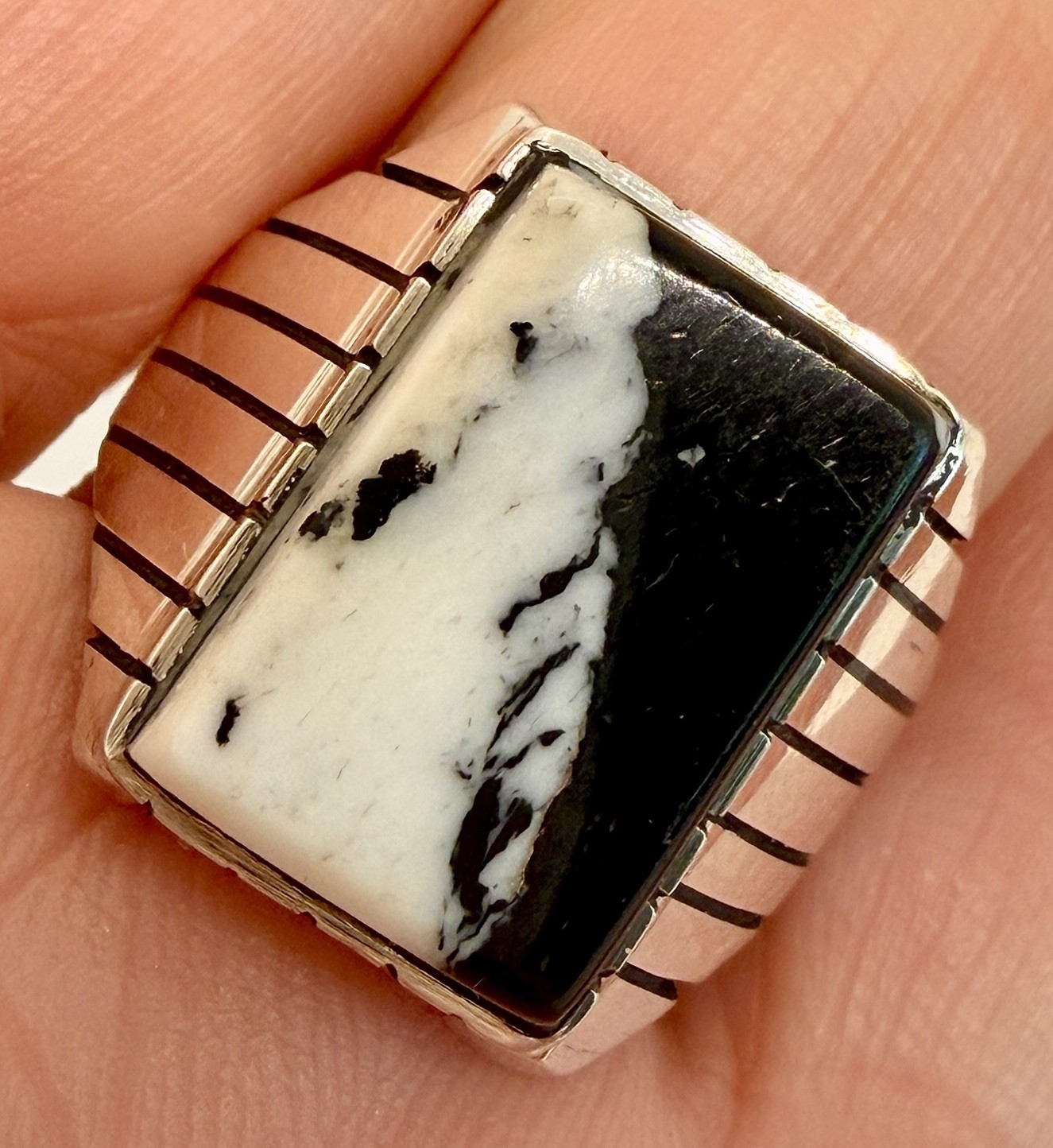 Navajo White Buffalo Turquoise Men’s Ring Size 9.5 Sterling by Trevor Jack 8.6g
