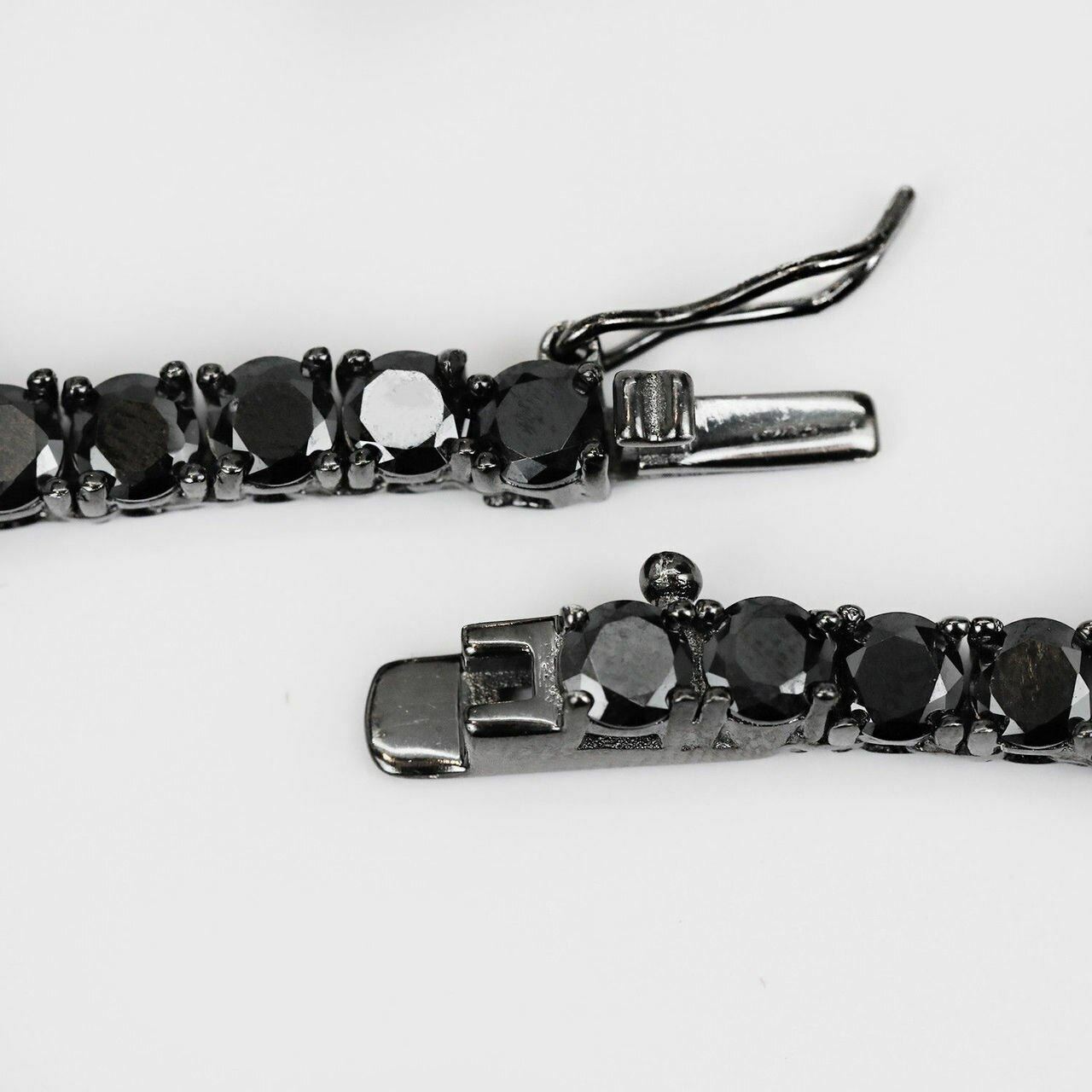 Tennis Chain W. Cross Solid Real 925 Sterling Silver 4mm Black CZ 1 Row
