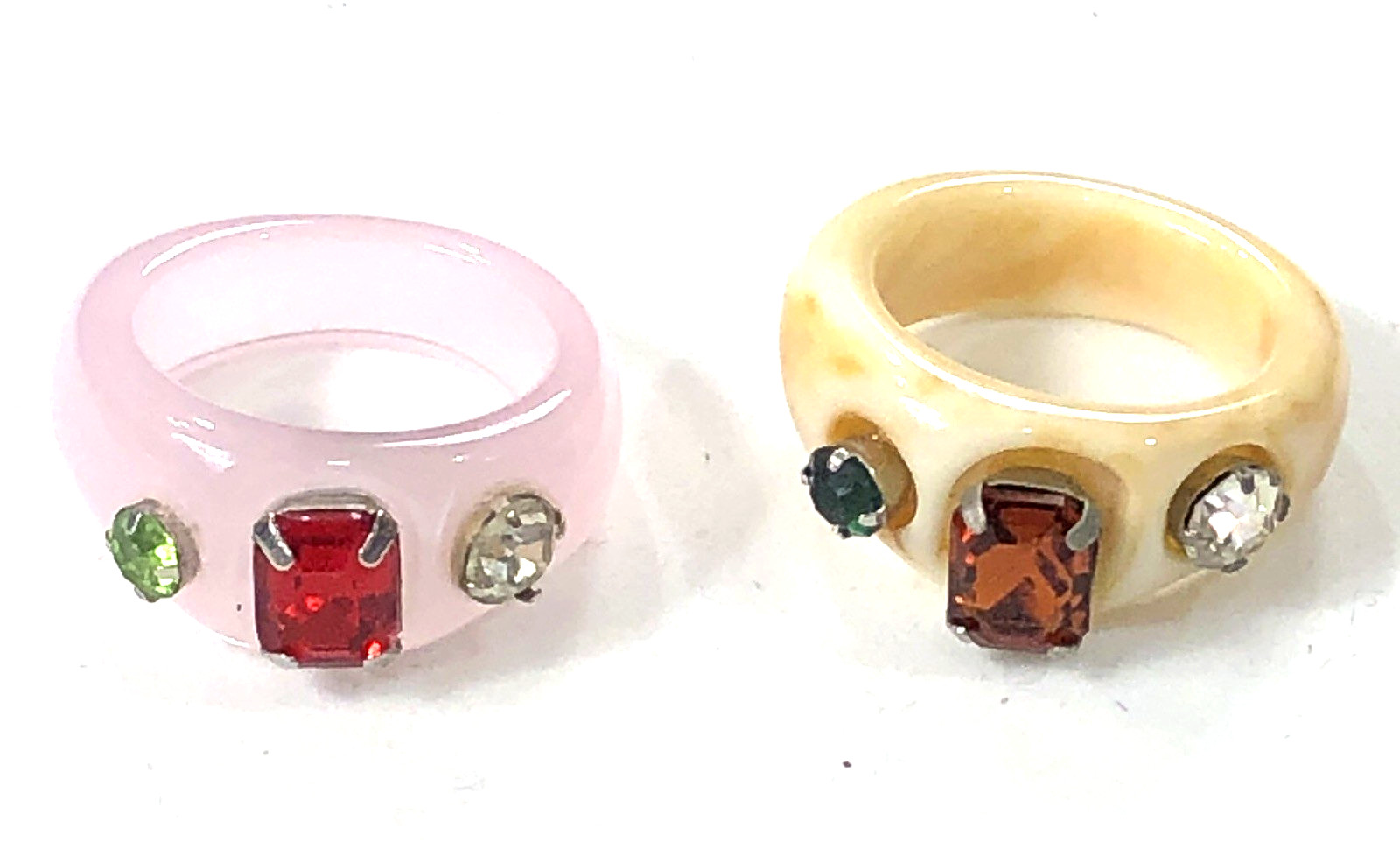 Acrylic Resin Ring Bling Rhinestone Set of 2 – Size 7