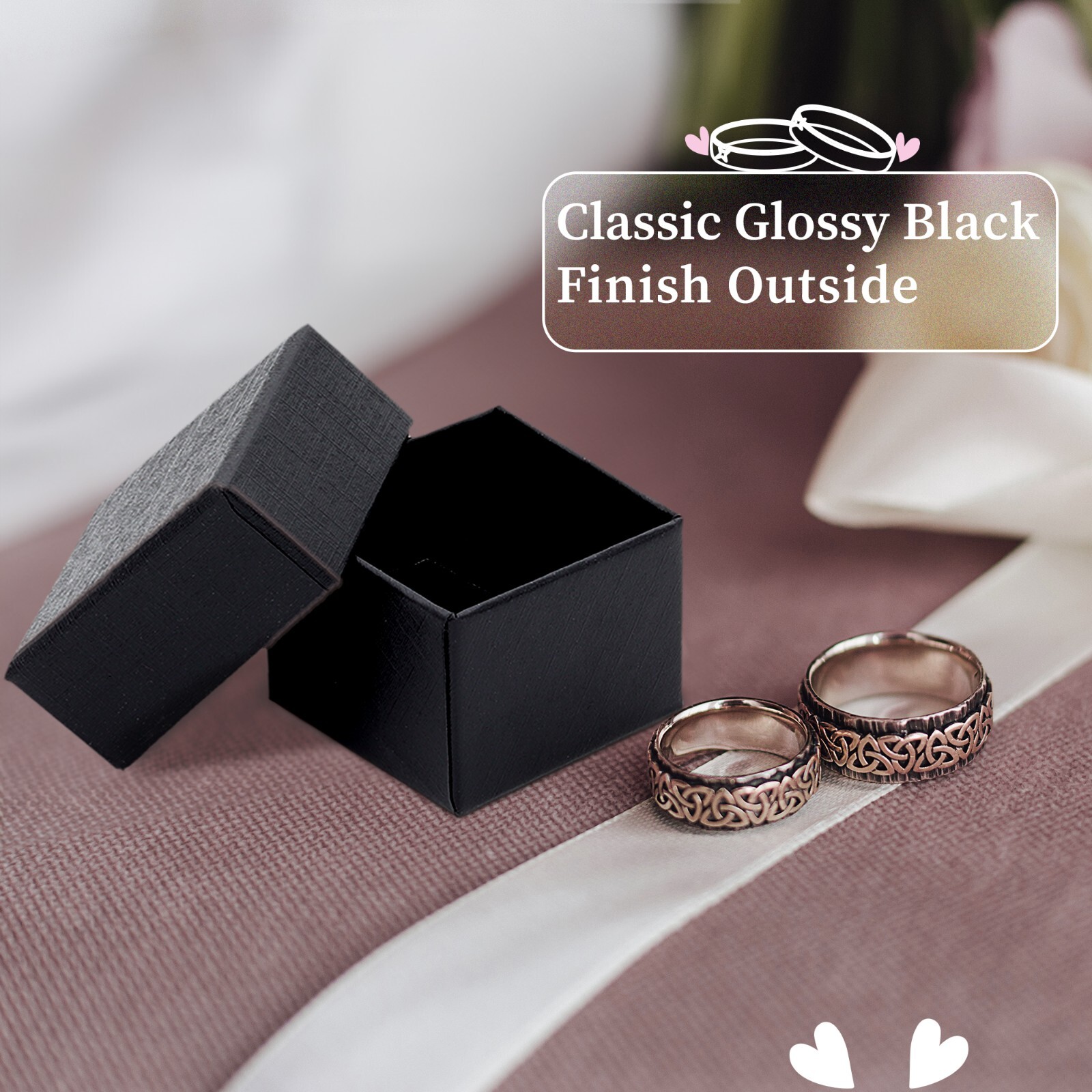 Wholesale Black Double Ring Gift Box with Foam and Velvet Insert 2 x 2 x 1.25 in
