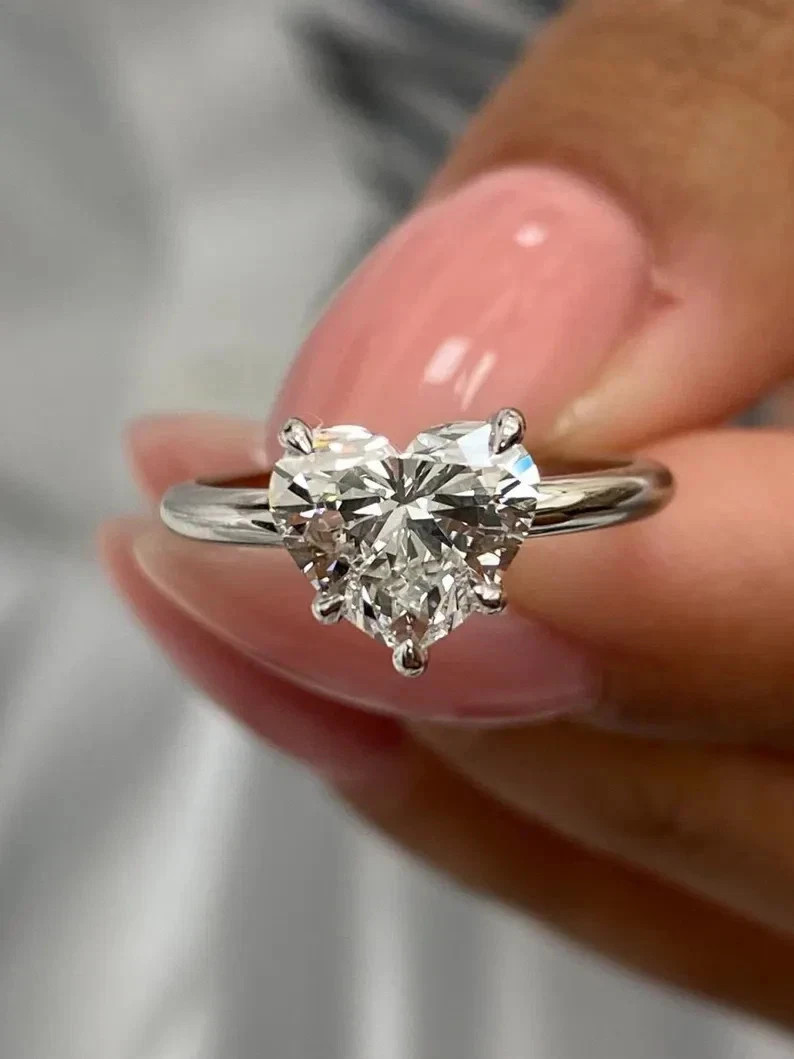 Diamond Wedding Ring IGI Heart Cut 2 Carat 14k White Gold Lab Grown E F VVS CVD