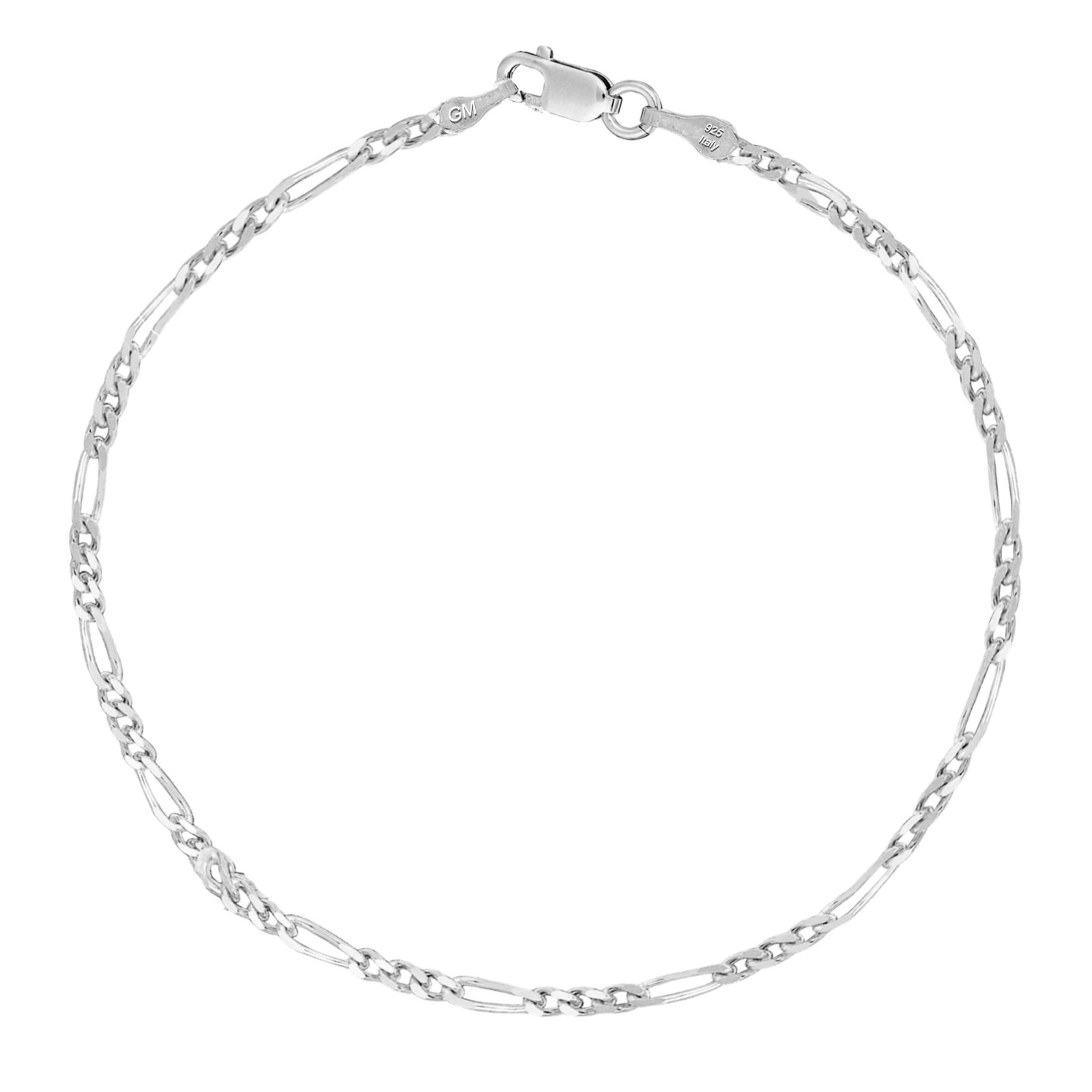 925 Sterling Silver 3MM Figaro Bracelet , Anklet And Necklace ALL SIZES 7″-30″