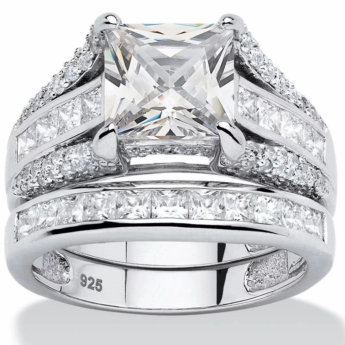 PalmBeach Princess-Cut Cubic Zirconia Ring in Platinum-plated Sterling Silver