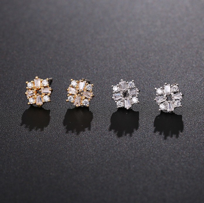 925 Sterling Silver Heart Clover Square Cubic Zirconia Stud Earrings Gift PE17