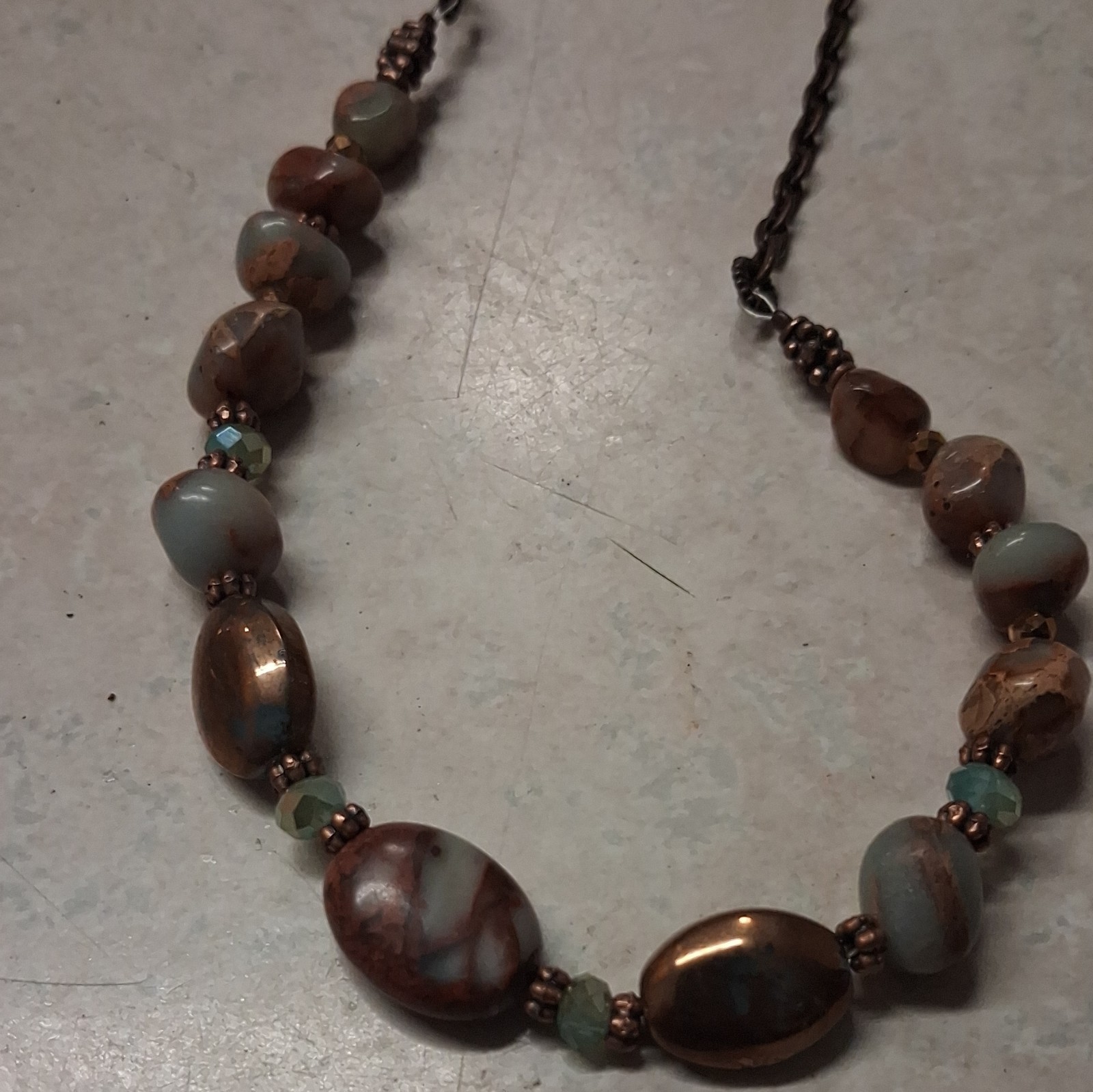 Handcrafted Multicolor Oval Stone Beaded Cable Chain Necklace Toggle Closure