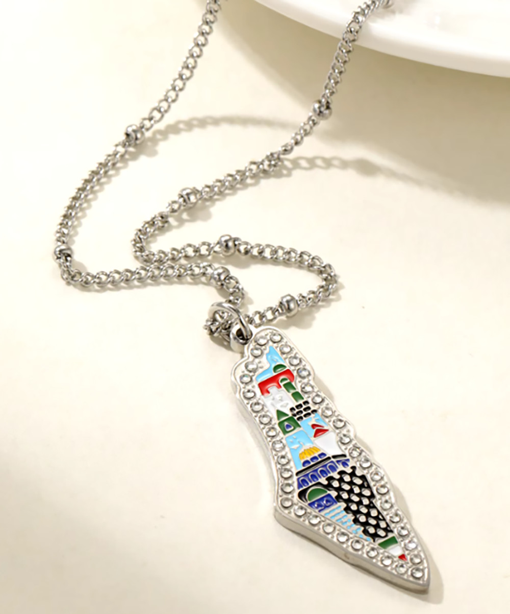 Colored-Detail stainless steel Sliver Jerusalem city Palestine Map Necklace