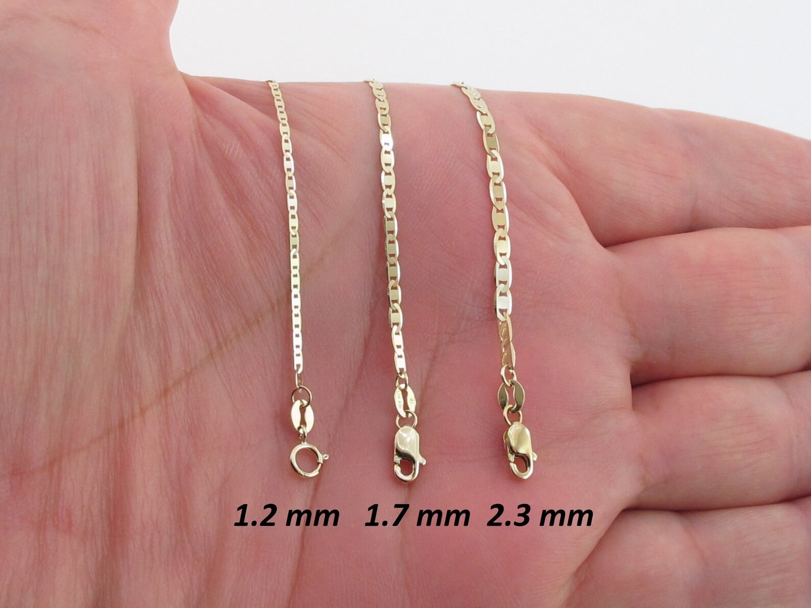 10k Solid Yellow Gold Mariner Anchor Link Chain 16″ To 24″, 1.2 mm To 5.5 mm