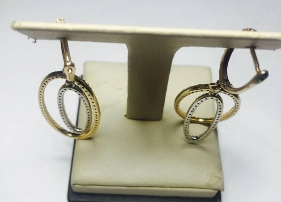 2CT Real VVS Moissanite Oval Shape Dangle Drop Earrings 14K Two-Tone Gold Plated