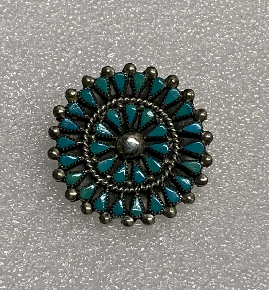 VTG Native American Zuni Sterling Silver Petit Point Turquoise Bracelet & Pendan
