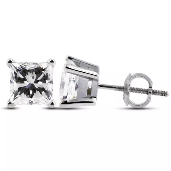 Solid 14K Gold Stud Earrings Classic 1.16 Carat Princess Natural Diamond G SI1