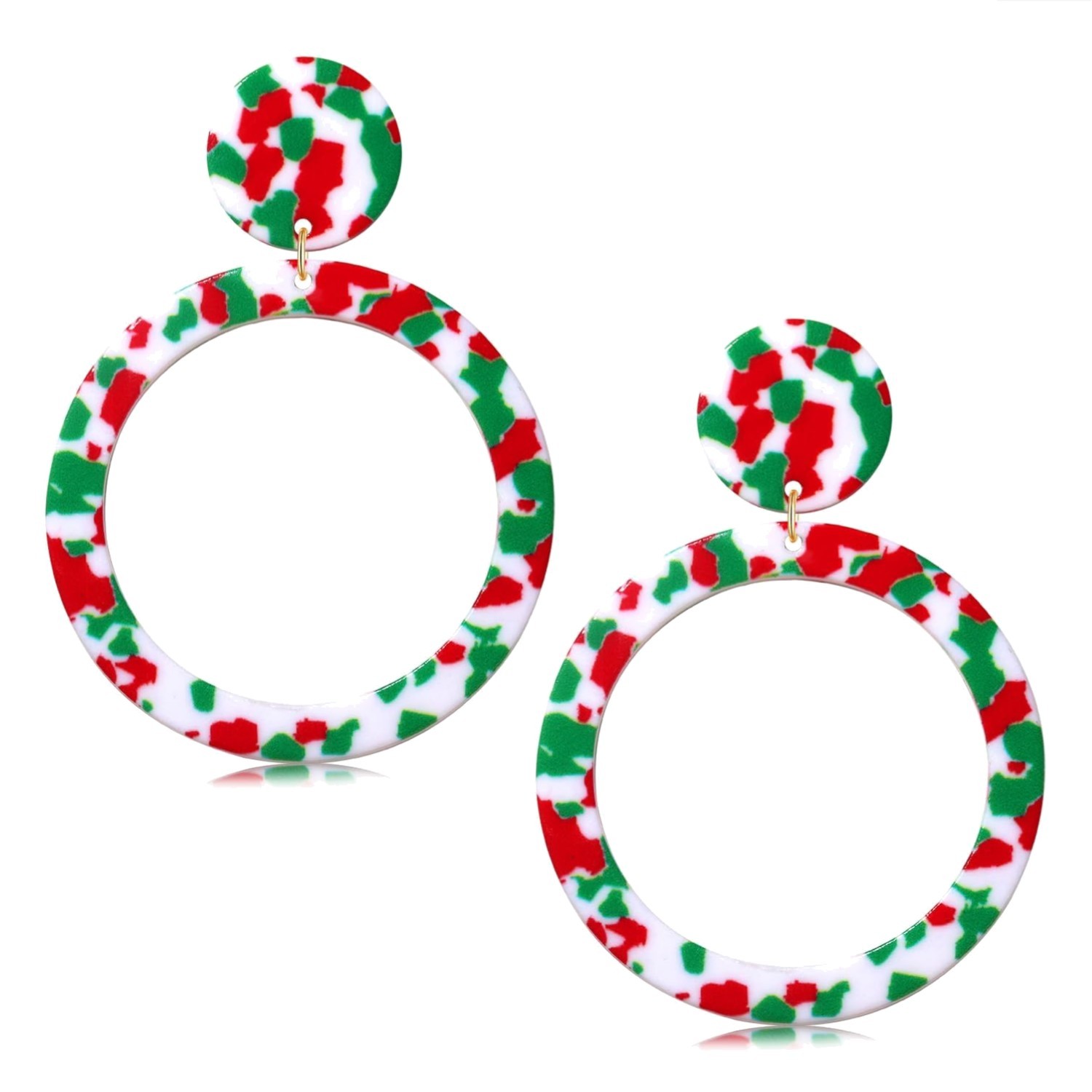 Acrylic Circle Drop Dangle Earrings Tortoise Shell Hoop Jewelry