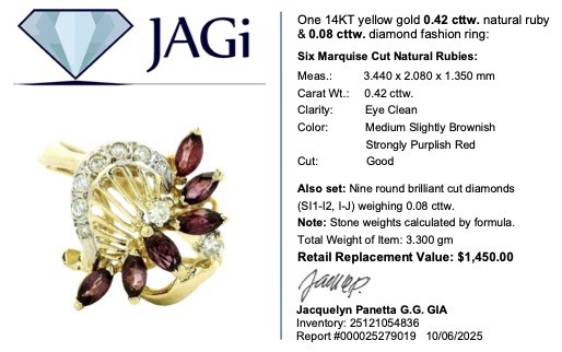 .50ctw Marquise Ruby and Diamond Statement Ring 14k Multi-Tone Gold Size 5.5