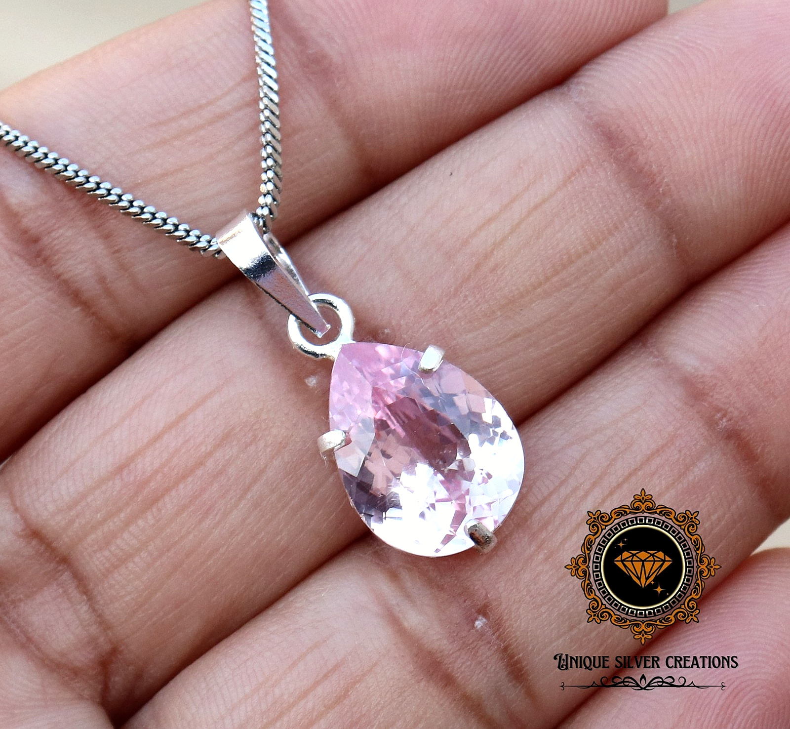 Natural Padparadscha Sapphire 925 Sterling Silver Pendant Certified Gemstone