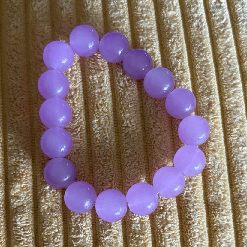 Purple glass Round Beaded Stretch Slip-On Bracelet Elastic No Closure