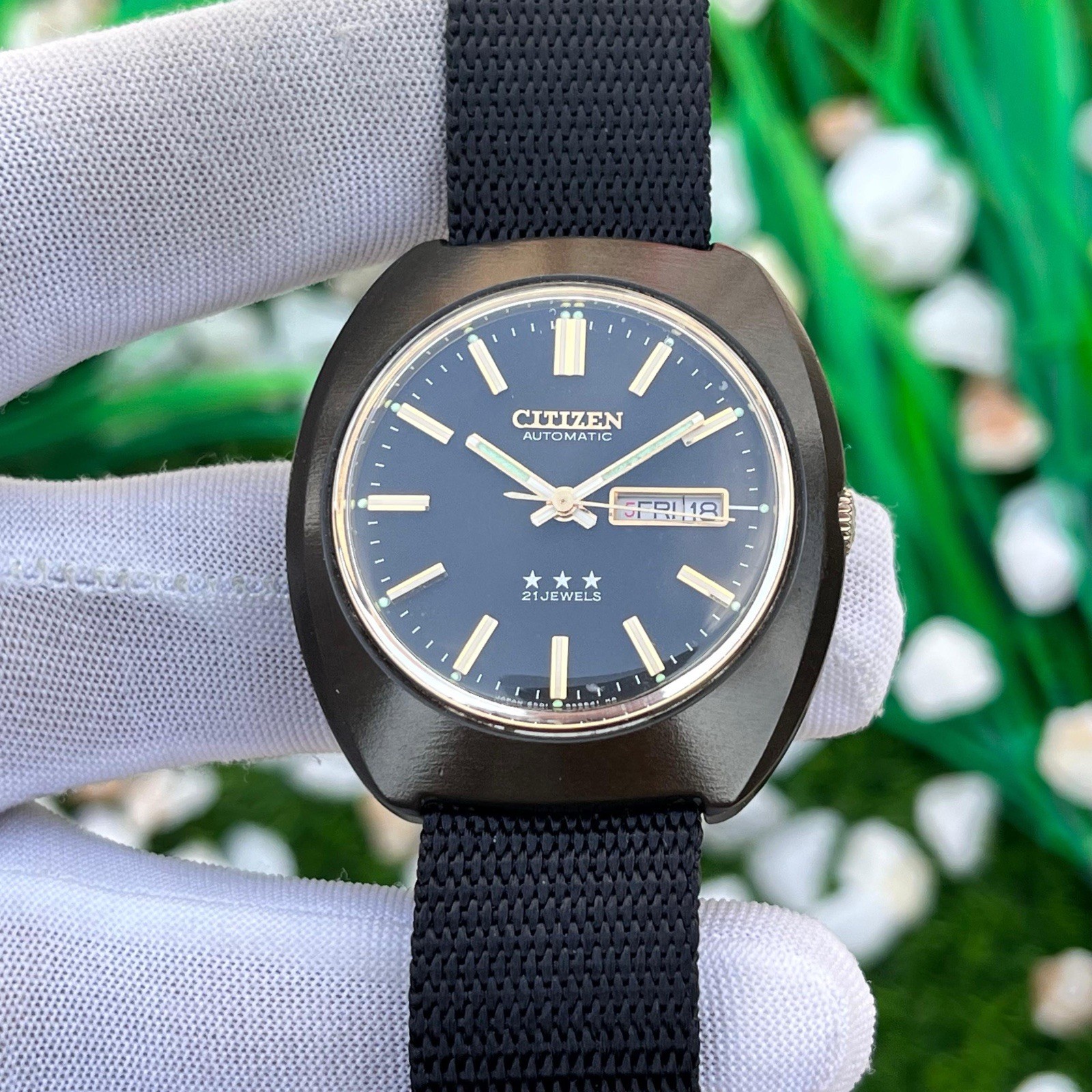 Vintage Citizen Blackie 3 Star Automatic Dress Formal Japan Men’s Watch 61-9558