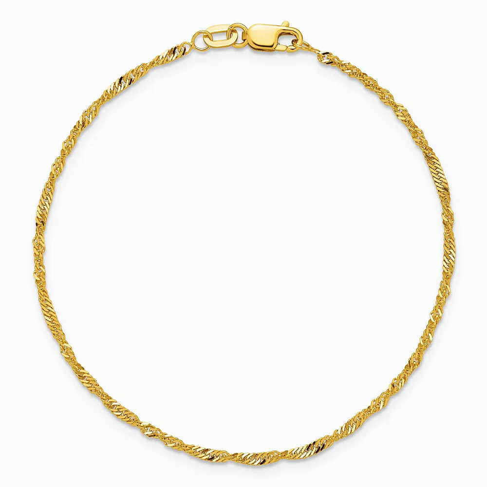 10K Yellow Gold 1.7mm Singapore Chain Bracelet 7″-10″