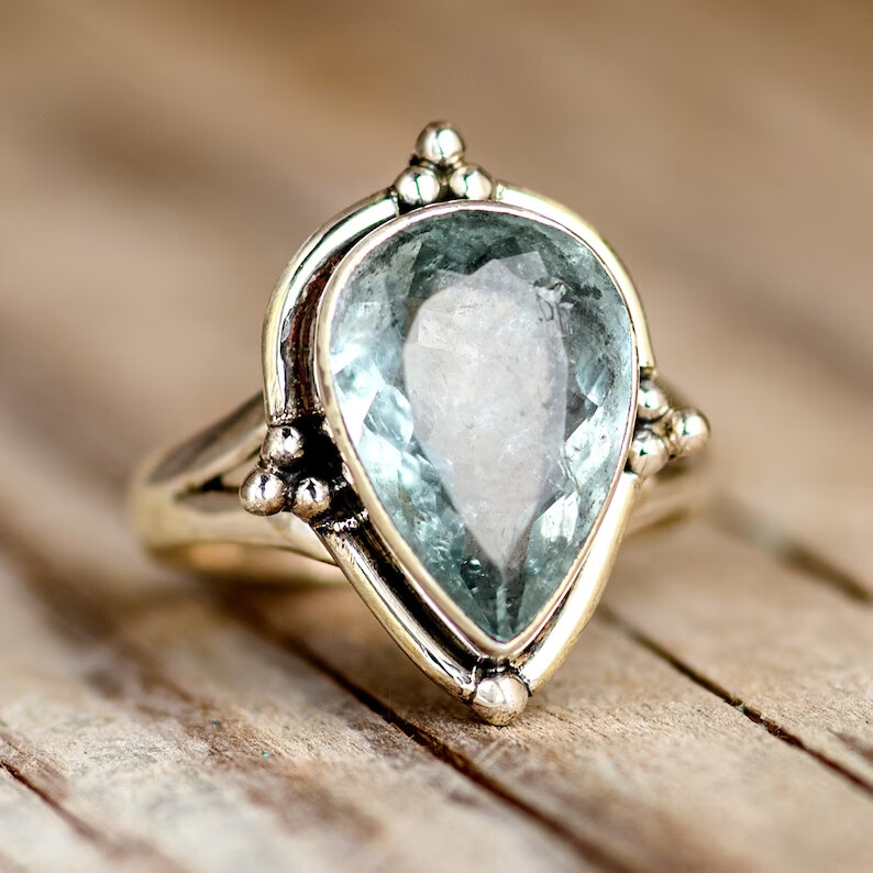Aquamarine Ring 925 Sterling silver Band &Statement Ring Handmade Ring All Size