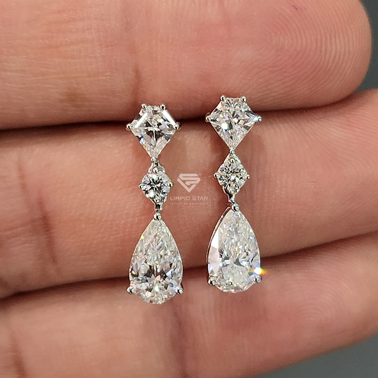 Lab Grown Pear Cut Diamond Drop Earrings | Kite Accent, 925 Silver , IGI
