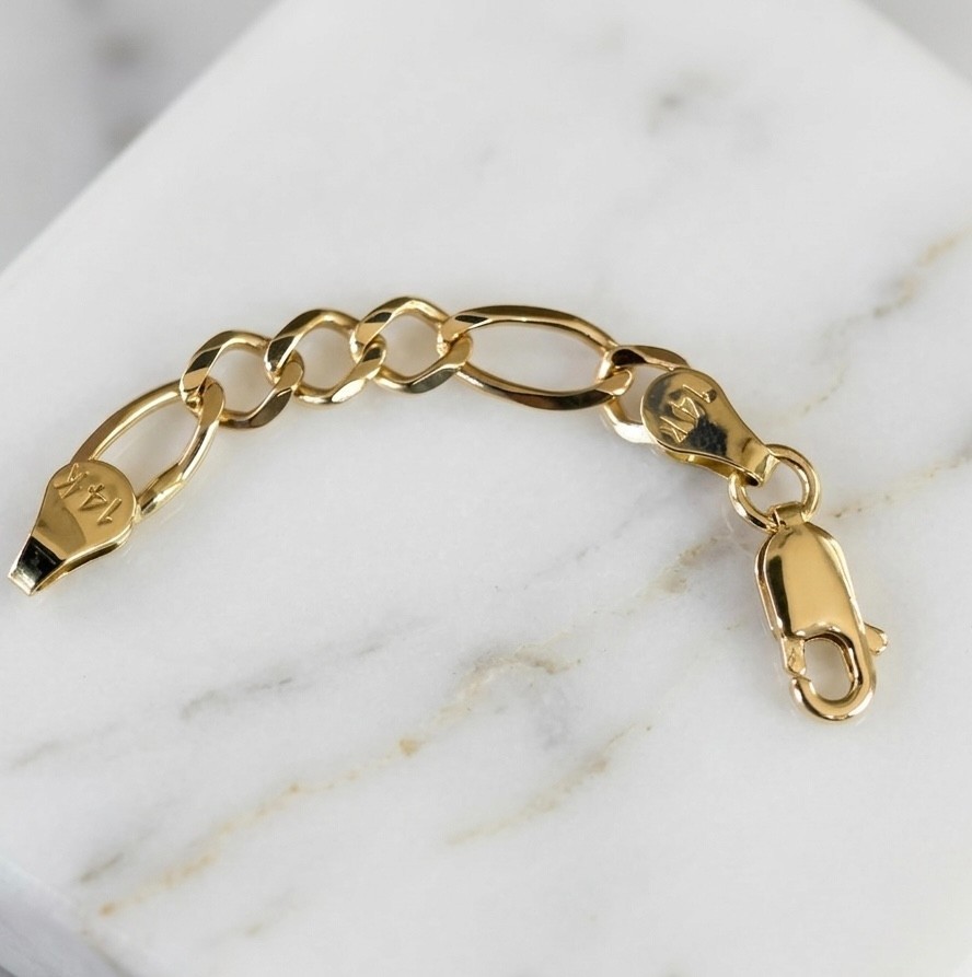 4.7mm Solid Royal Figaro Chain Necklace Bracelet Extender Real 14K Yellow Gold