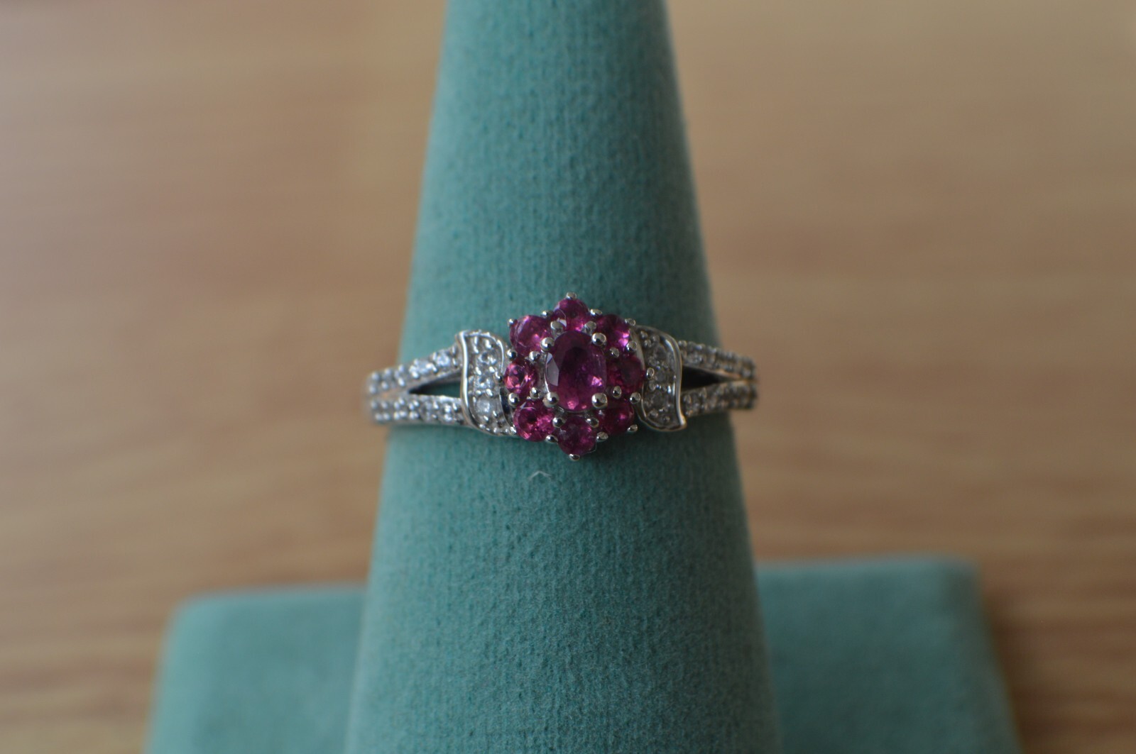 1.35ct Blush Tourmaline / Champagne Diamond Ring 14K RG over Fine Silver Size 7