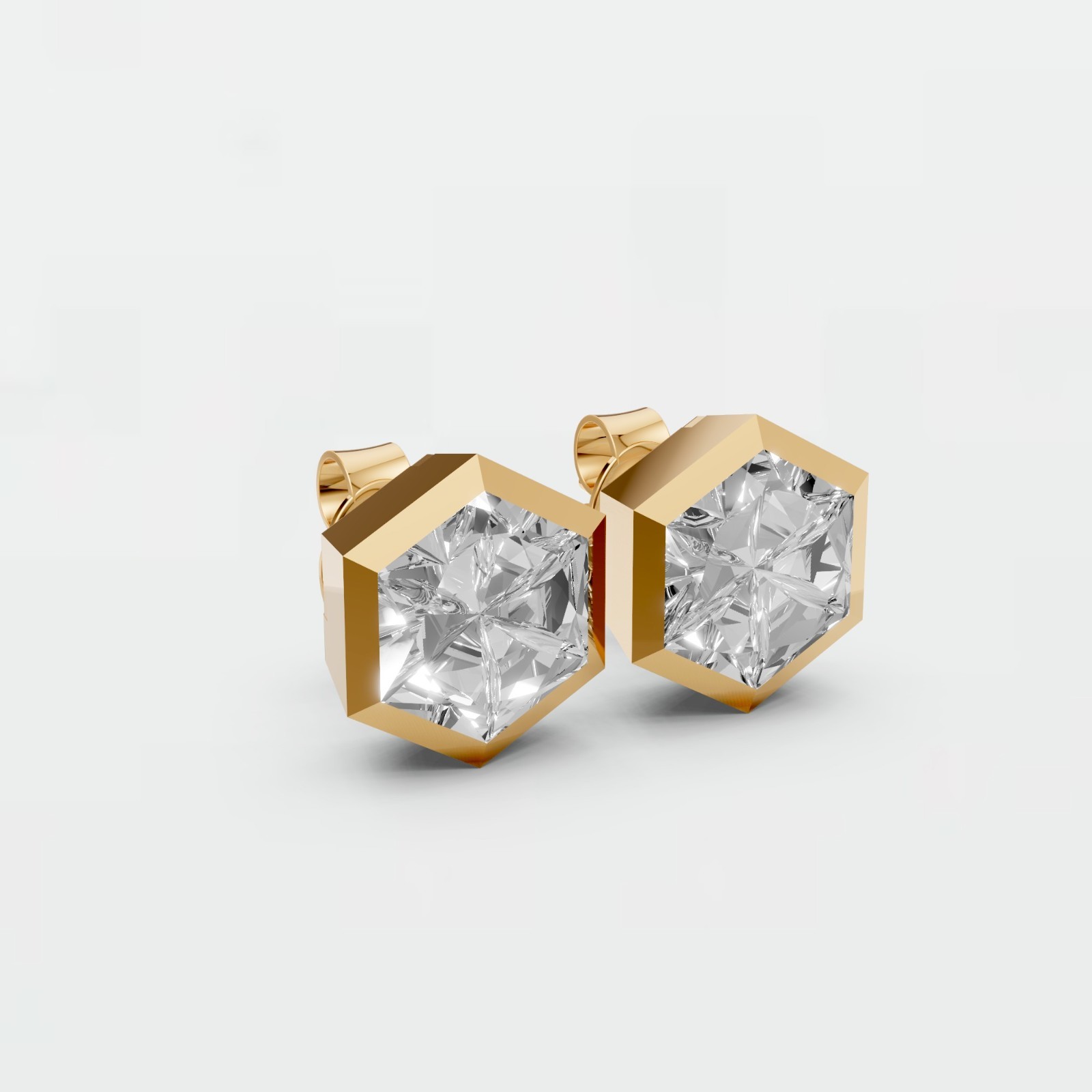 0.90 CTW Hexagon Lab Grown Diamond Stud Earrings Solid Gold Geometric Earrings