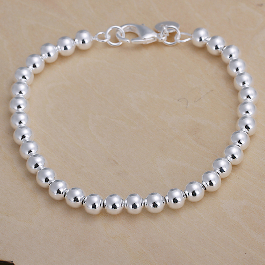 Women 925 Sterling Silver Bracelet Hollow Beads Balls 7 Inches 6MM Lobster L49