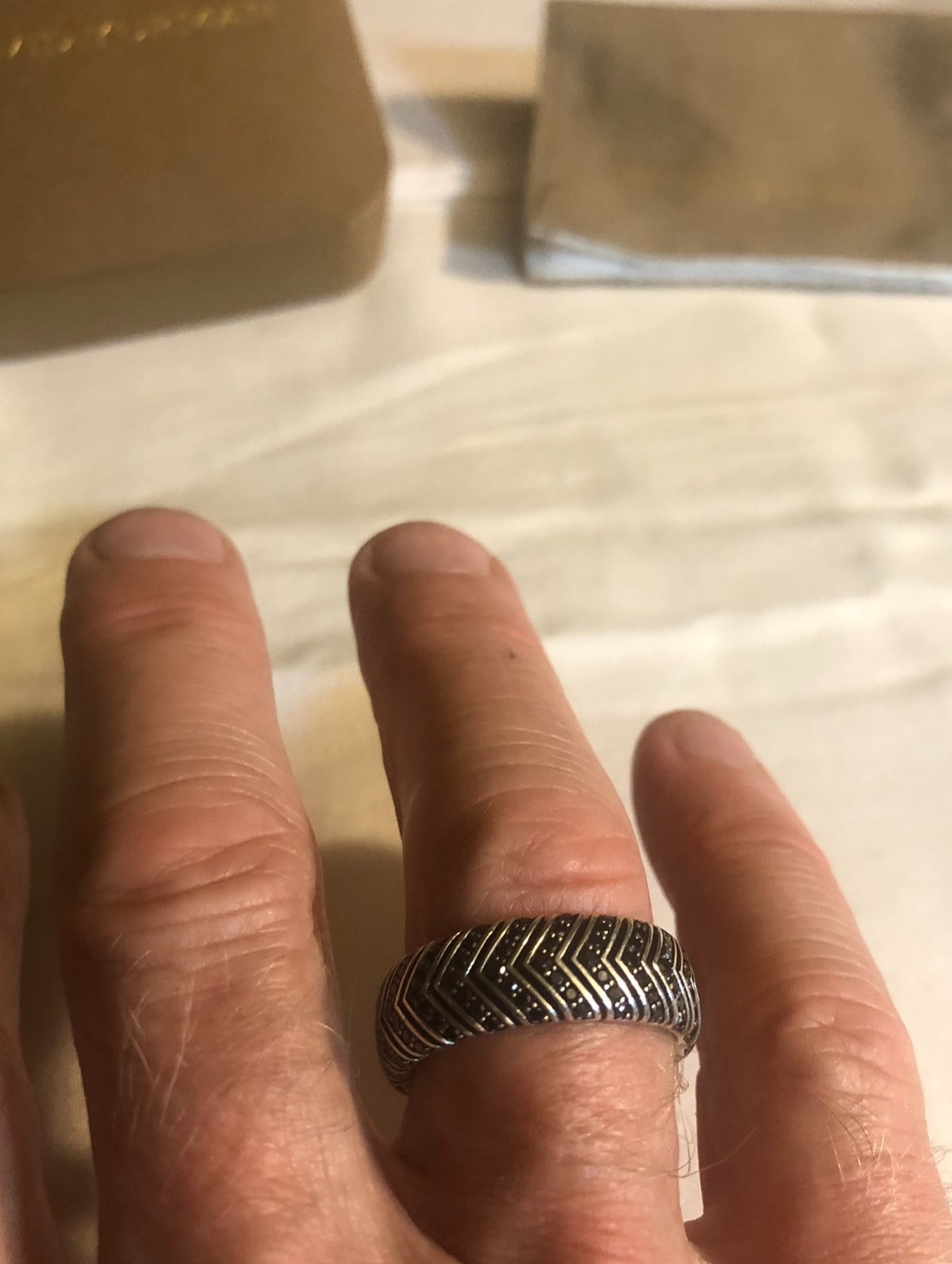 David Yurman Sterling Silver Men’s Chevron Black Diamond Band Ring 8mm – Size 10