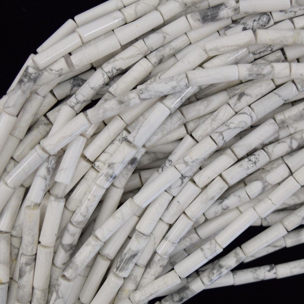 13mm natural white howlite tube beads 15.5″ strand 4x13mm