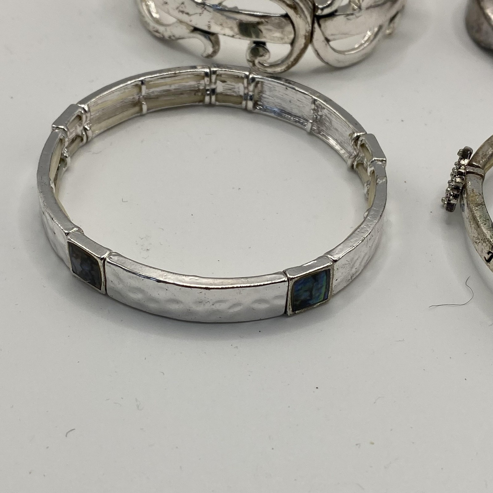 Silver Tone Bangle Beaded Bracelet Lot 4 Love Peace Inspirational 7.9 Inch