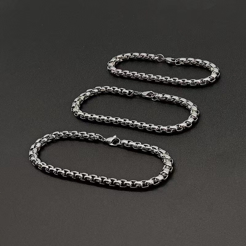 WHOLESALE 2-5mm Woman Man Stainless Steel Square Rolo Box Chain Bracelet Bangle