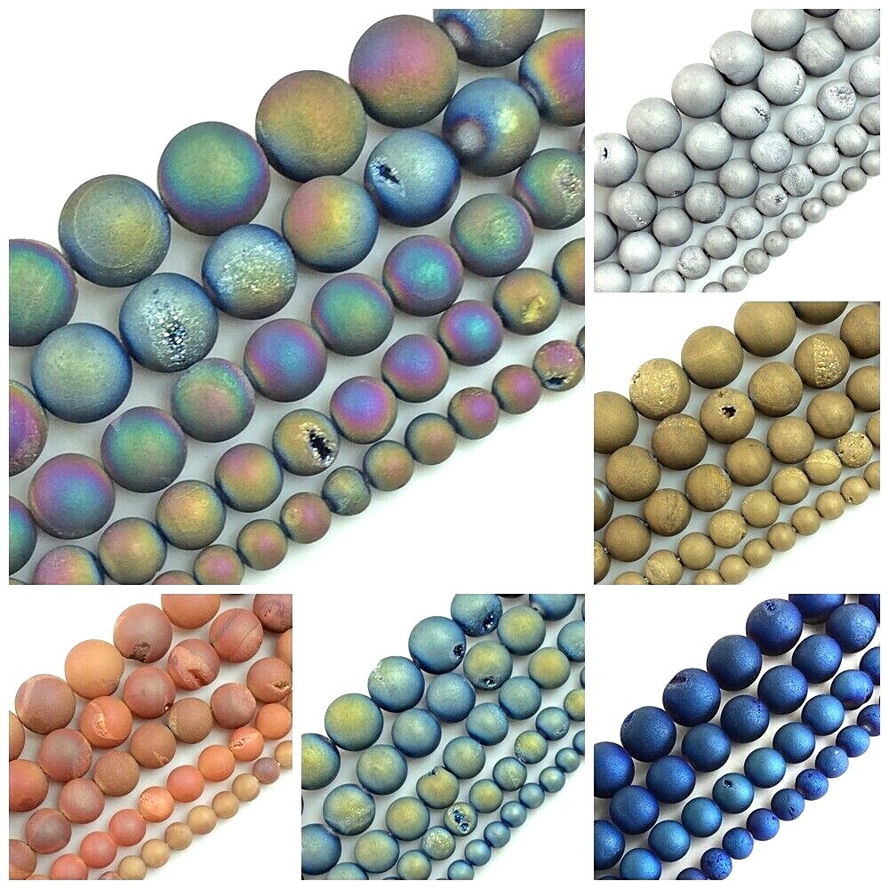 Druzy Agate Frosted Bead Matte Round Loose Bead 15″ Strand 6mm 8mm 10mm 12mm 14