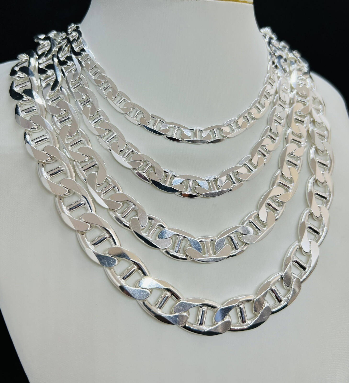 925 Sterling Silver Mariner Anchor Link Chain Men’s Necklace 8mm-13.5mm 18″-30″