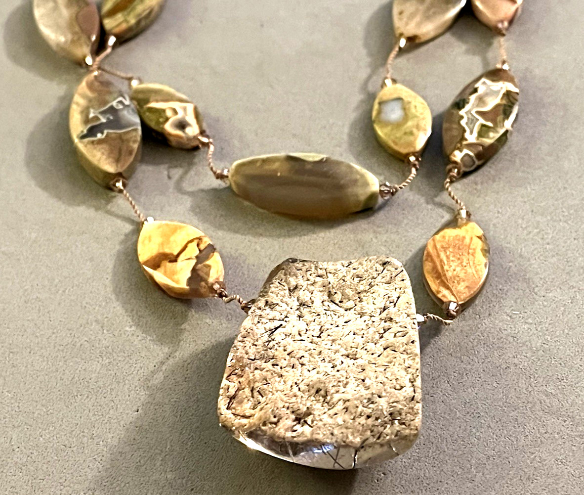 MARGO MORRISON NYC Jasper Rutilated Quartz Chunk Crystal Bead 2-Strand Necklace