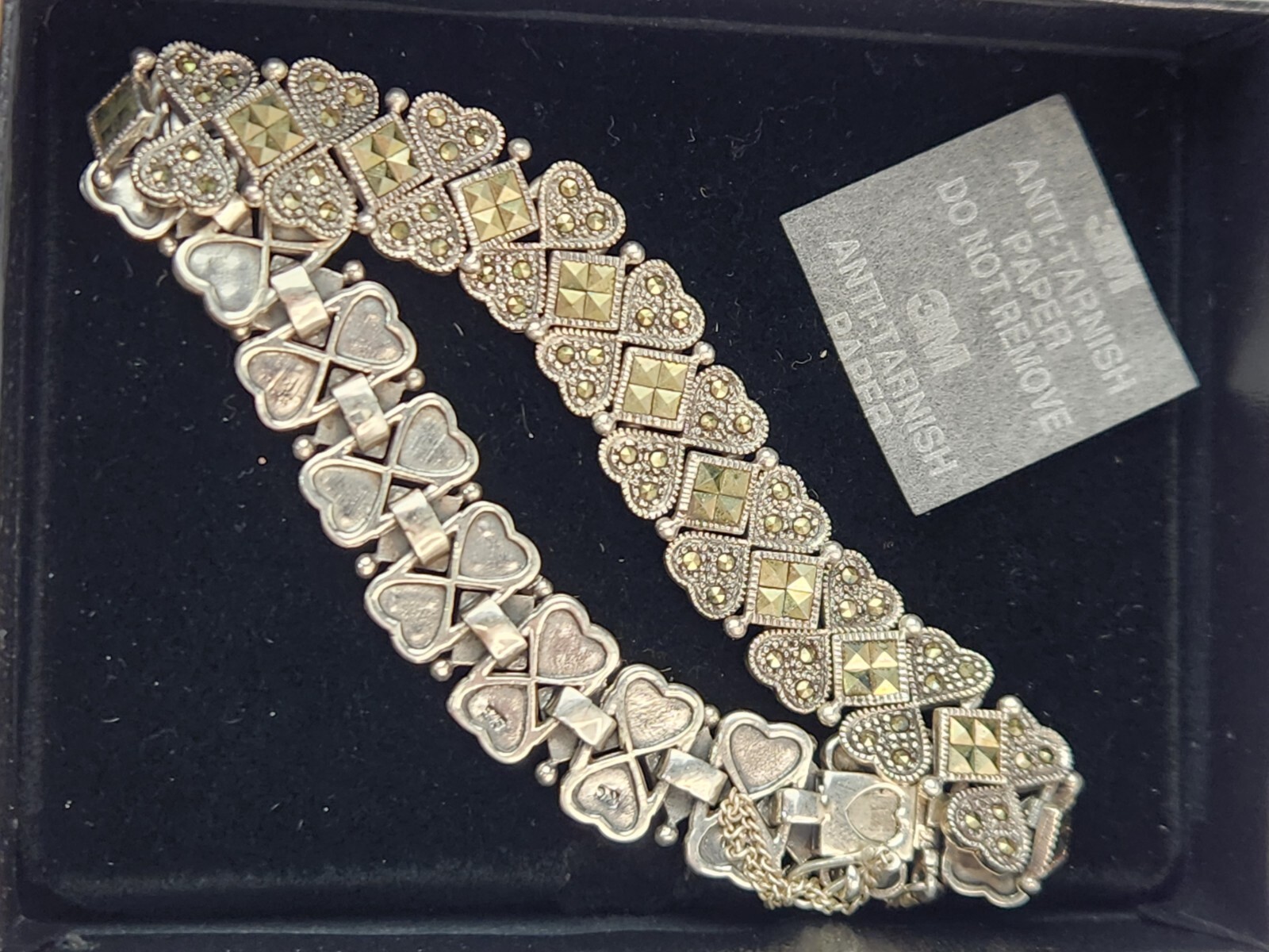 Thai Sterling Silver 925 Marcasite Heart Bracelet 7.5 In – THAI KC 925 – HSNO